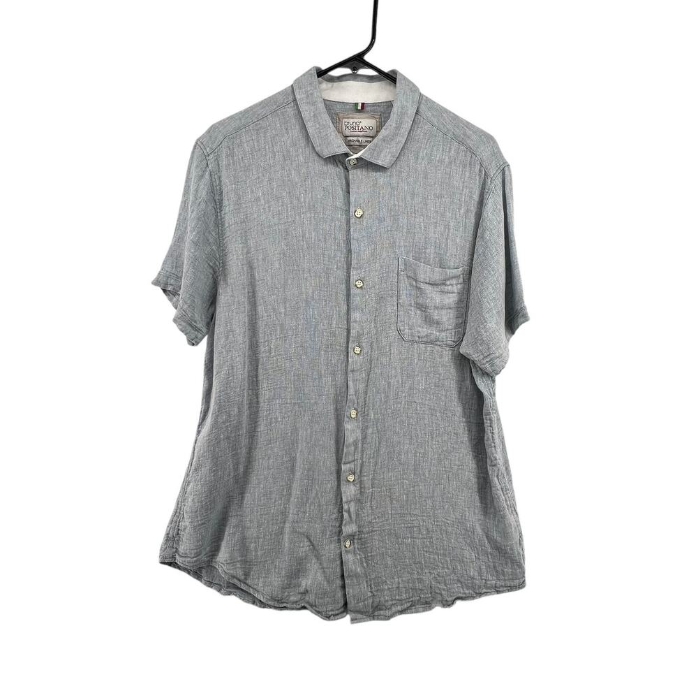 Bruno Positano Washable Linen Shirt Size Large Short Sleeve Button Up  Blue